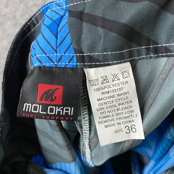 Molokai Board Shorts Size 36 Men's 100% Polyester Adults Blue Striped 2 - Picture 7 of 7